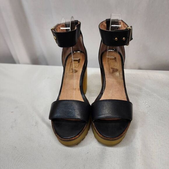 TBA To Be Announced Women's 7 Ankle-strap black Chunky Utility Thread Heel - Picture 9 of 9